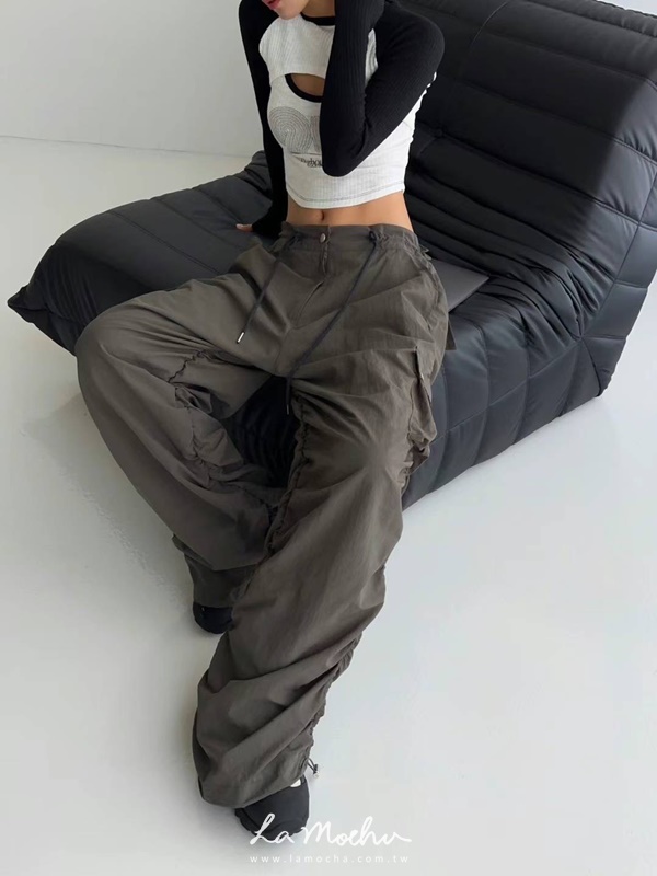 抽繩側抓皺工作長褲